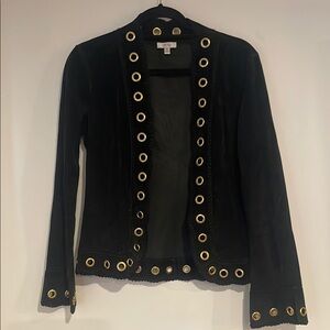 Cache Black Leather Jacket with Gold Accents Sz M